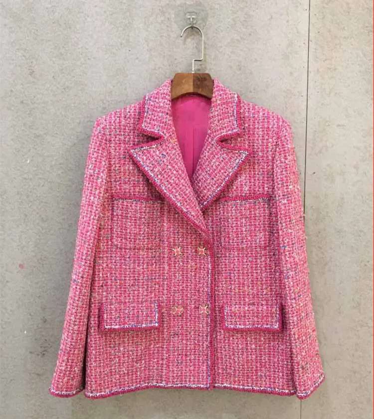 

High quality women's elegant tweed coat New 2019 spring autumn loose jackets coat A421