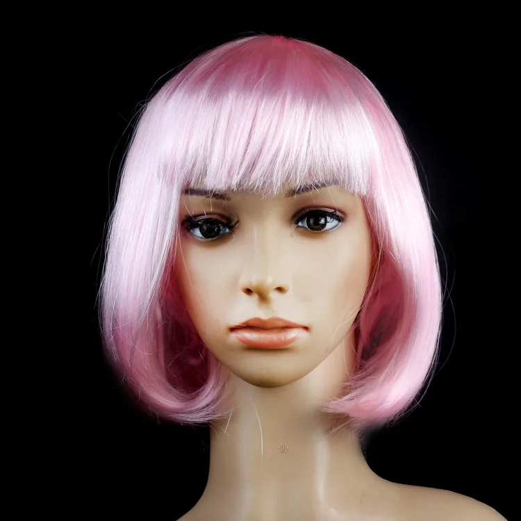 Горячая Распродажа 1 шт. модные новые женские короткие прямые длинная челка парик-Боб косплей парик аксессуары для волос 16 цветов выбор - Цвет: pink