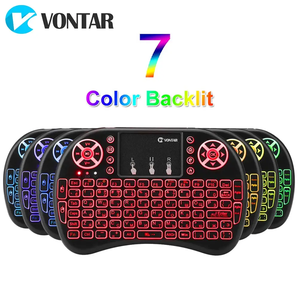 

7color backlit i8 2AAA Battery 2.4Ghz Mini Wireless Keyboard English Russian Spanish with Touchpad Air Mouse Android TV Box TX6
