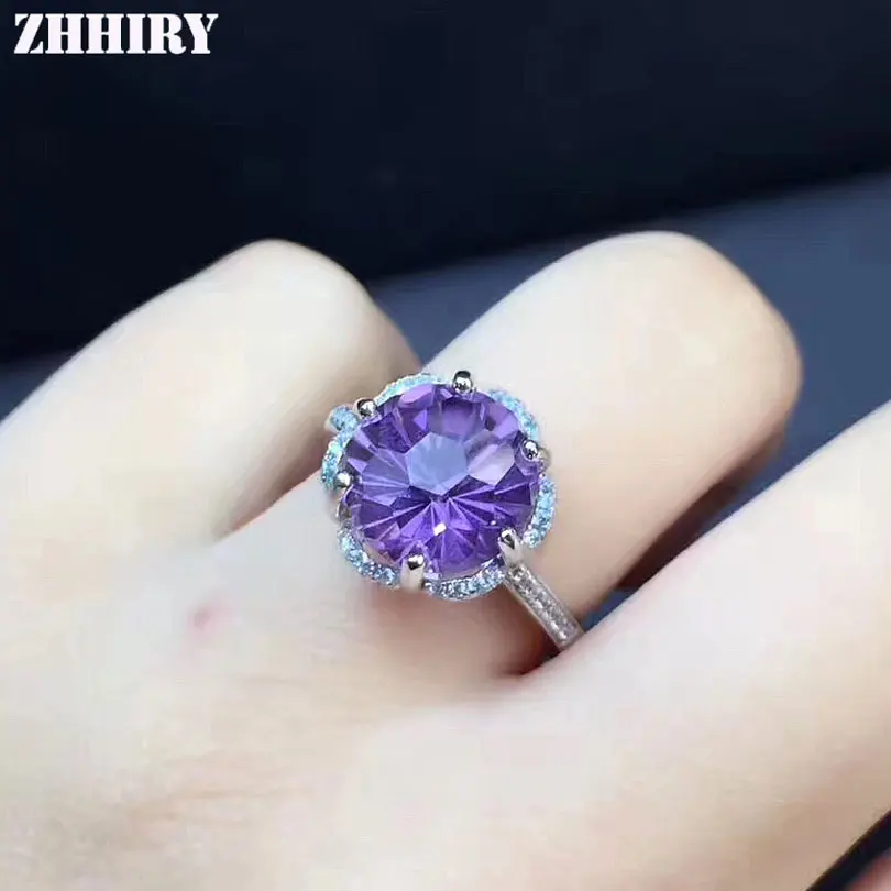 Lab Created Amethyst Gemstone 925 Sterling Silver With Zircion Ring,Women Wear Ring Jewelery US Ring Size