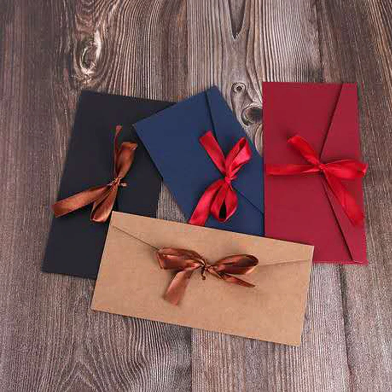 

10 PCS / Vintage Wedding Invitation Kraft Paper Envelopes Wedding Gifts Bow Thanks you Envelopes mini Samll Envelopes