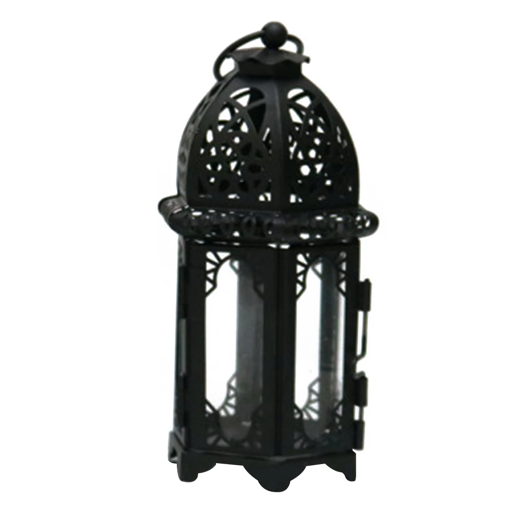 Домашний простой в установке простой в использовании Марокканский Стиль Железный стеклянный винтажный фонарь лампа легкий компактный декоративный подсвечник - Цвет: Black Transparent