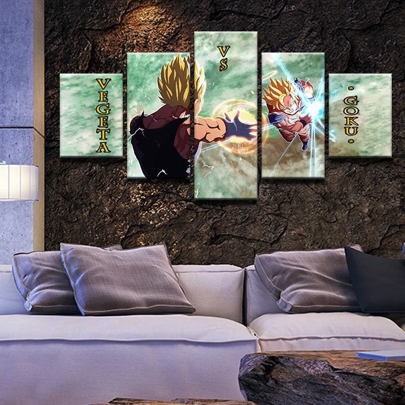 5 Pieces Canvas Prints Dragon Ball Z GOKU VS VEGETA painting Wall Art Framed Panels Poster ...
