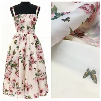 

The new European root satin digital printing cloth roses pattern fashion fabric free shipping