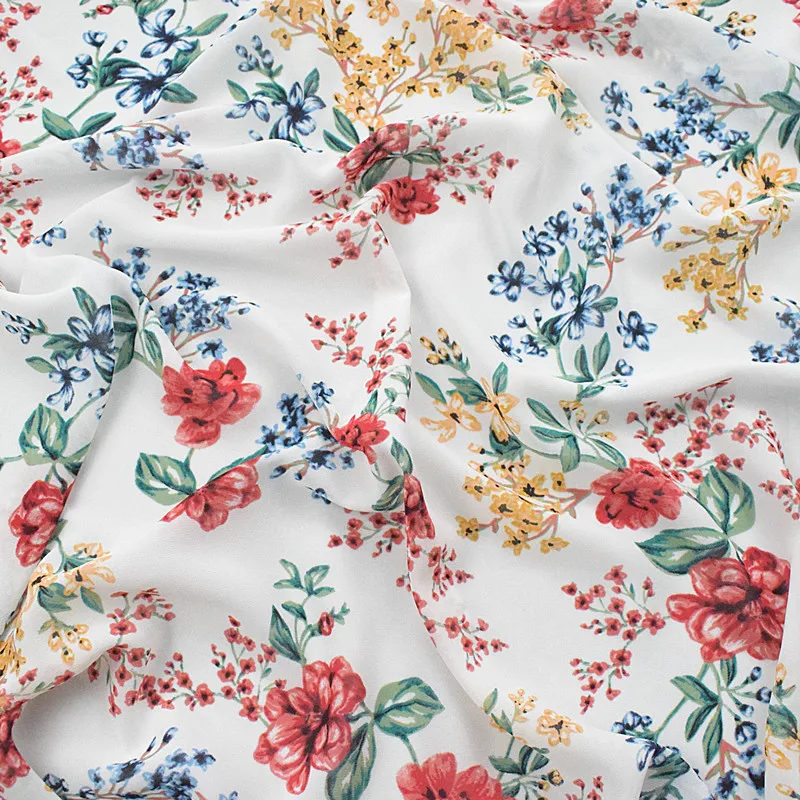 

1meters price,High viscose chiffon fabric spring/summer printed fabric white floral floral soft clothing fabric