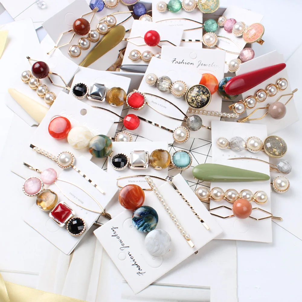 

3 PCS/Set Women Elegant Pearl Geometric Alloy Hairpins 2019 Girls Sweet Barrettes Headband Hair Clips Fashion Hair Accessories