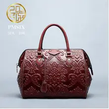 Genuine Leather handbag Pmsix 2016 Fashion Chinese Embossed Shoulder Bag Messenger bag handbag Boston package
