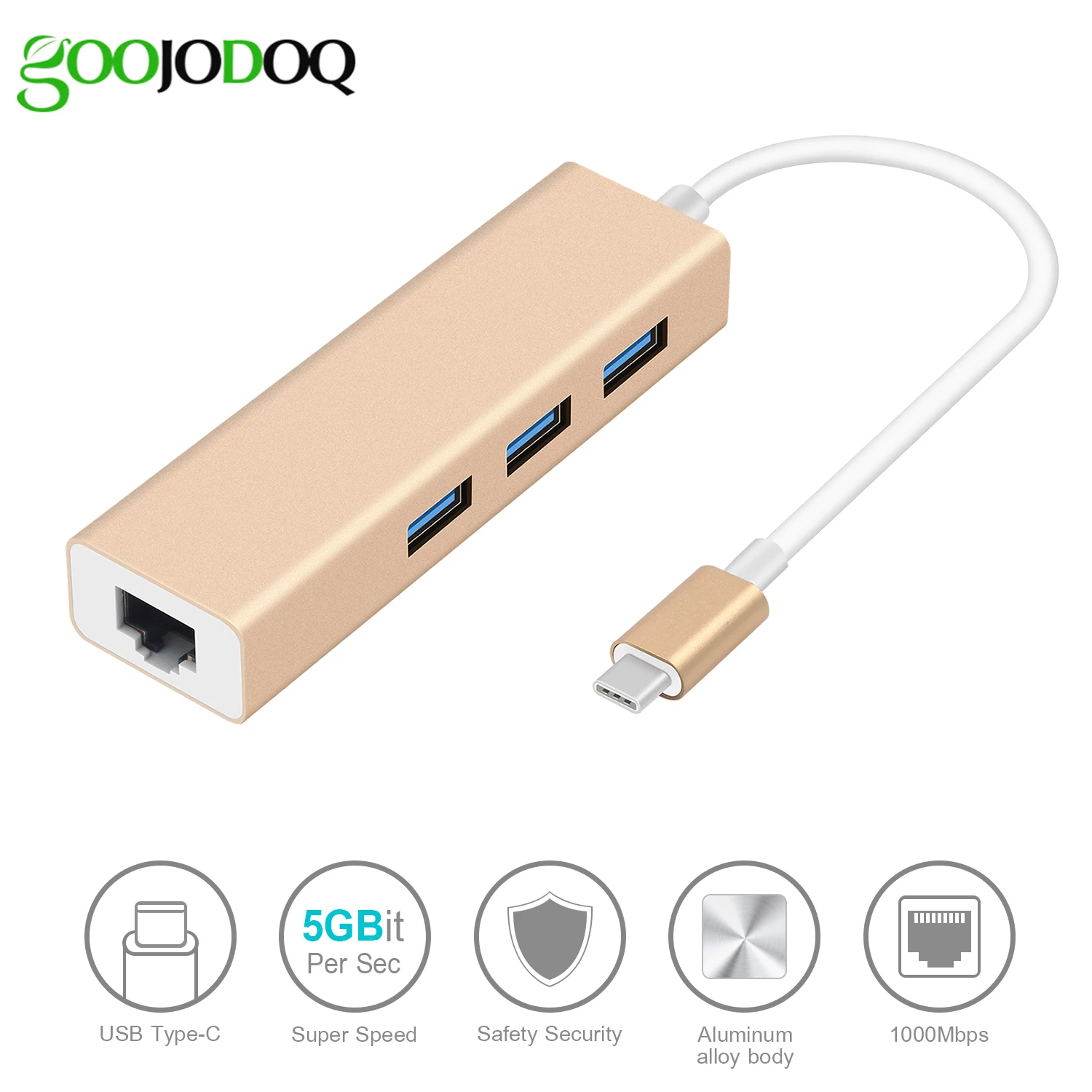 USB C Ethernet адаптер с 3 USB 3,0 концентратор для MacBook Pro ПК, GOOJODOQ концентратор USB Type C Gigabit Ethernet Rj45 Lan USB C концентратор