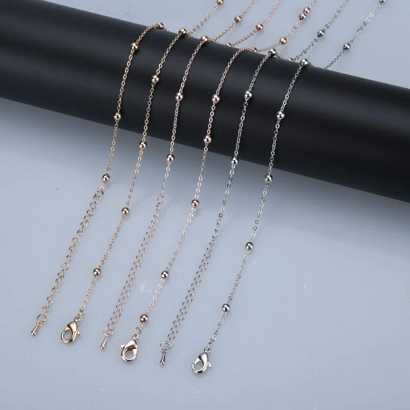 

Xuben Hot sale 32 inch copper chains rose gold silver 85cm bead chain necklace jewelry with pendants women