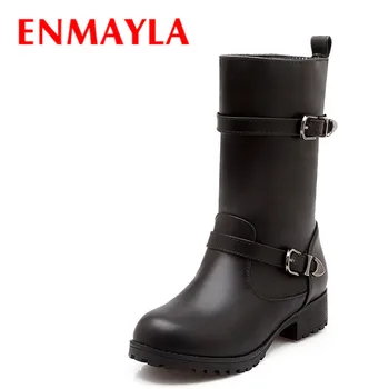 

ENMAYLA Fashion Western Buckle Knight Boots for Women Riding Motorcycle Boots Black Yellow Punk Half Boots