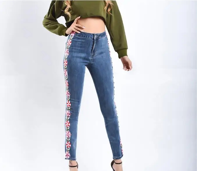 Cultiseed 2018 женские с высокой талией тонкие бедра вечерние джинсы брюки женские элегантные офисные Вышивка Цветочные джинсовые брюки