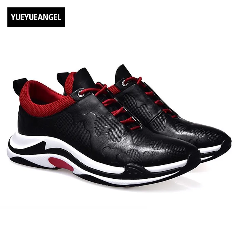 

2019 Autumn Leather Shoes Men Thick Platform Mens Footwear Lace Up Sports Shoes Casual Man Sneakers Black Sapato Masculino US9.5