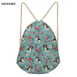 INSTANTARTS Многофункциональный Девушки Drawstring Bgs милые животные Бигль собака/щенок цветочный узор ученические рюкзаки хранения пляжная сумка