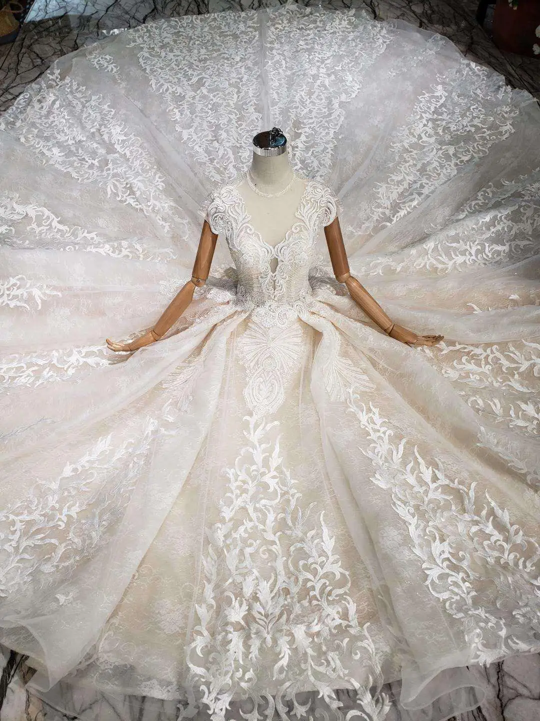 Suppler, роскошное свадебное платье с длинным шлейфом, топ, Vestido De Noiva, соборный поезд, полный рукав, 3d кружево, бисерное бальное платье, свадебное платье - Цвет: Шампанское