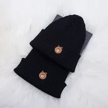 Шапки унисекс для женщин и мужчин Рисунок с милым медведем вышивка модные повседневные уличные вязаные зимние однотонные вязаные шапки в стиле хип-хоп