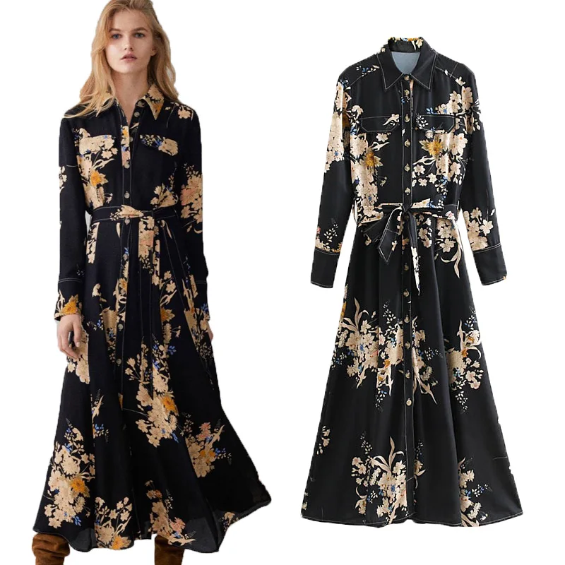 Женское платье-рубашка 2019 Vestidos Feminina платье с длинными рукавами в английском
