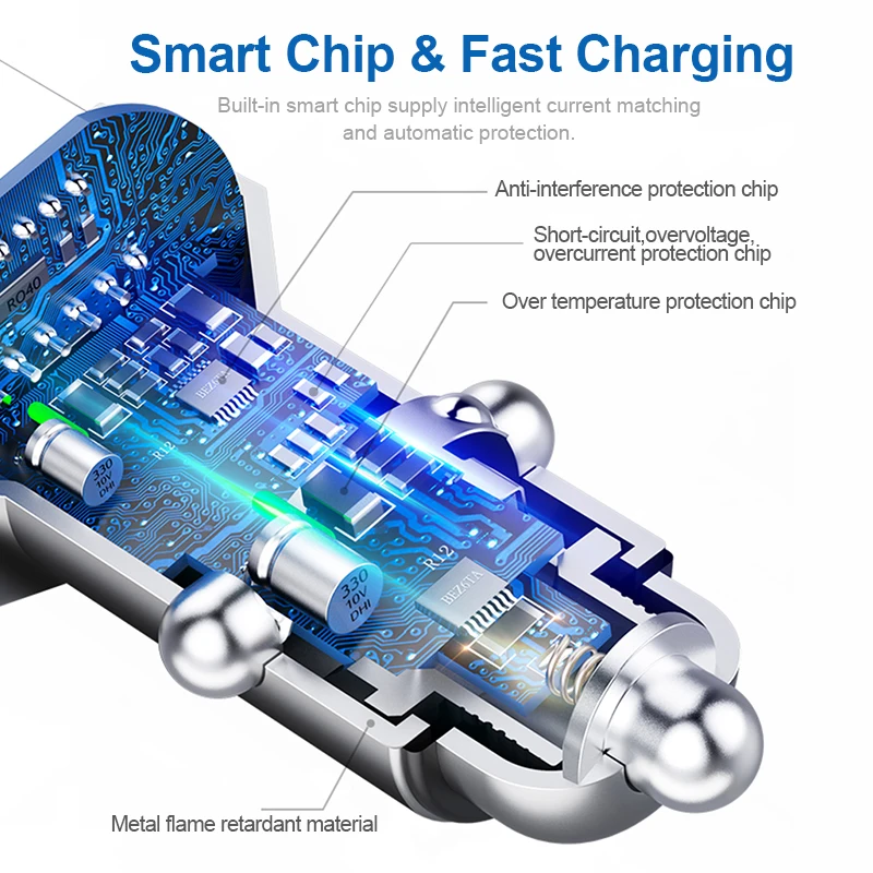 Автомобильное зарядное устройство Mini Dual USB, универсальное автомобильное зарядное устройство с быстрой зарядкой 3,1 а для iPhone, samsung, Xiaomi, автомобильное зарядное устройство с быстрой зарядкой