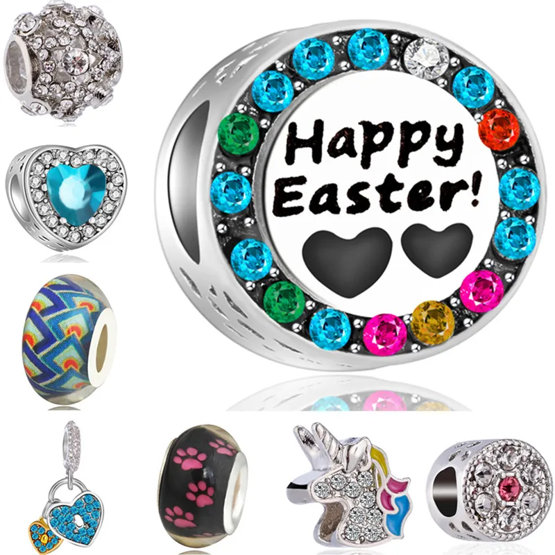 

Simple Style Crystal Ball Owl Peace Unicorn Apple Hearts Alloy Beads Fit Pandora Charms Bracelets DIY Trinket for Women Perles