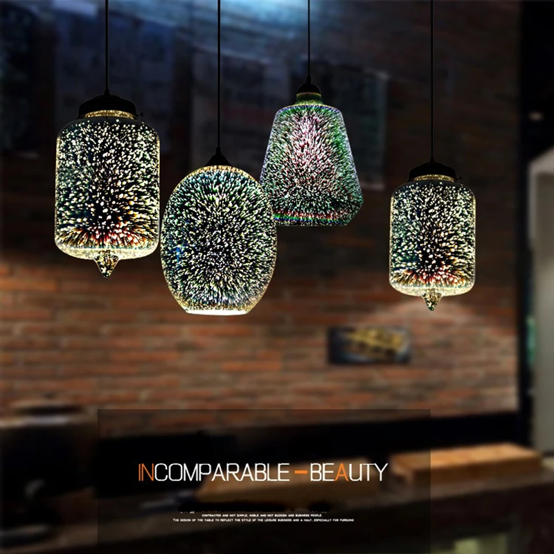  Modern 3D Colorful Nordic Starry Sky Hanging Glass Shade Pendant Lamp Lights E27 LED For Kitchen Re - 32842693544