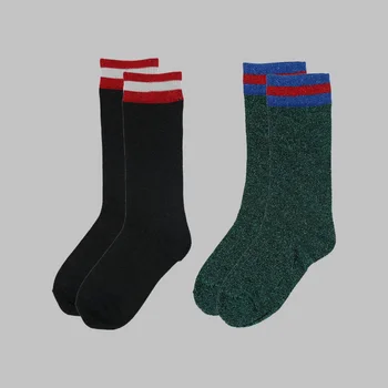

DONG AI 2 Pairs High Quality Long Shining Socks Cotton Comfortable Lurex Sock Girls Fashion All-match Women Soft Elastic Hosiery