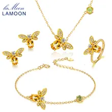 LAMOON Bee 5x7mm 1ct 100% Natural Citrine 925 sterling-silver-jewelry Jewelry Set V027-5