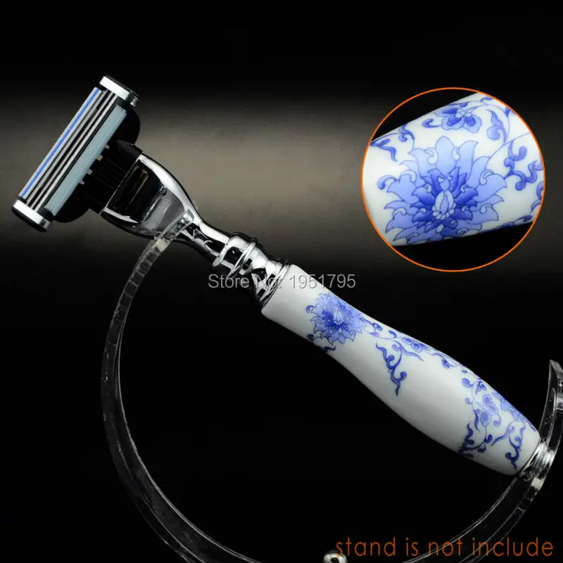 

Safety Razor 3-Layer Blade System Refillable Cartridges Shaving Shaver Trimmer China Blue&White Porcelain Handle Peony Flower