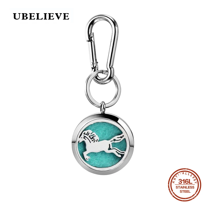 

316L Stainless Steel Key Chain Aromatherapy Perfume Locket Horse Design Essential Oil Diffuser Scent Keyring Christmas Gift