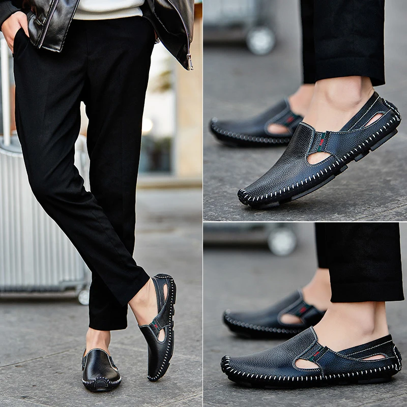 

2019 Casual Men Sandals Fashion PU Leather Driving Driving Shoes Lightweight Breathable Casual Sports Shoes Men HH-1306