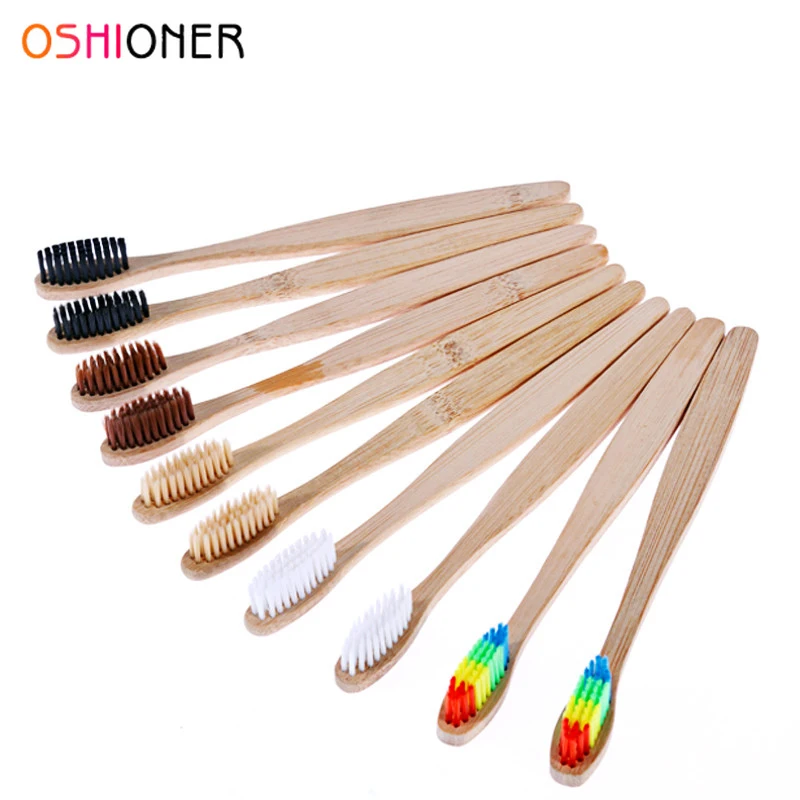 OSHIONER 1PC Natural Bamboo Handle Toothbrush Rainbow Colorful Whitening Soft Bristles Bamboo Toothbrush Eco-friendly Oral Care