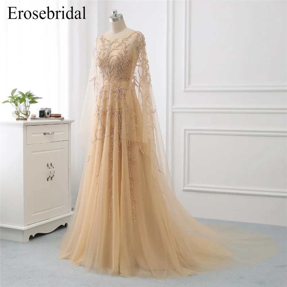 Erosebridal, предпродажа, вышитое бисером, элегантное вечернее платье, новинка, цвет Шампань, а-силуэт, официальная Женская одежда с запахом, Прямая поставка