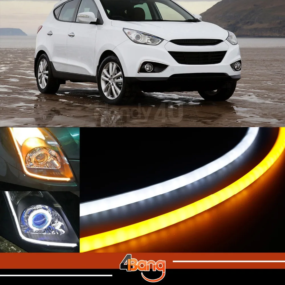 

2x 60cm DRL Flexible LED Tube Tear Strip Style Car Headlight Light Amber/White For Accent Azera Elantra Entourage Genesis