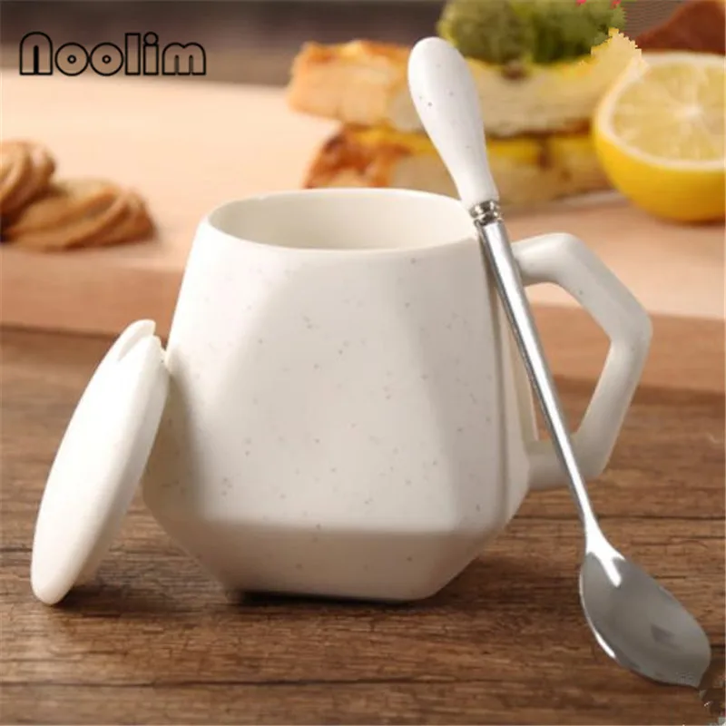 

Creative Ceramic Teacups Personality Concise Mugs Coffee Milk Tea Cups with Lid With Spoon Cute Couple cup