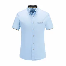 Новое поступление, брендовая мужская летняя деловая рубашка, рубашка с коротким рукавом и отложным воротником, белые синие мужские рубашки, большие размеры 5XL