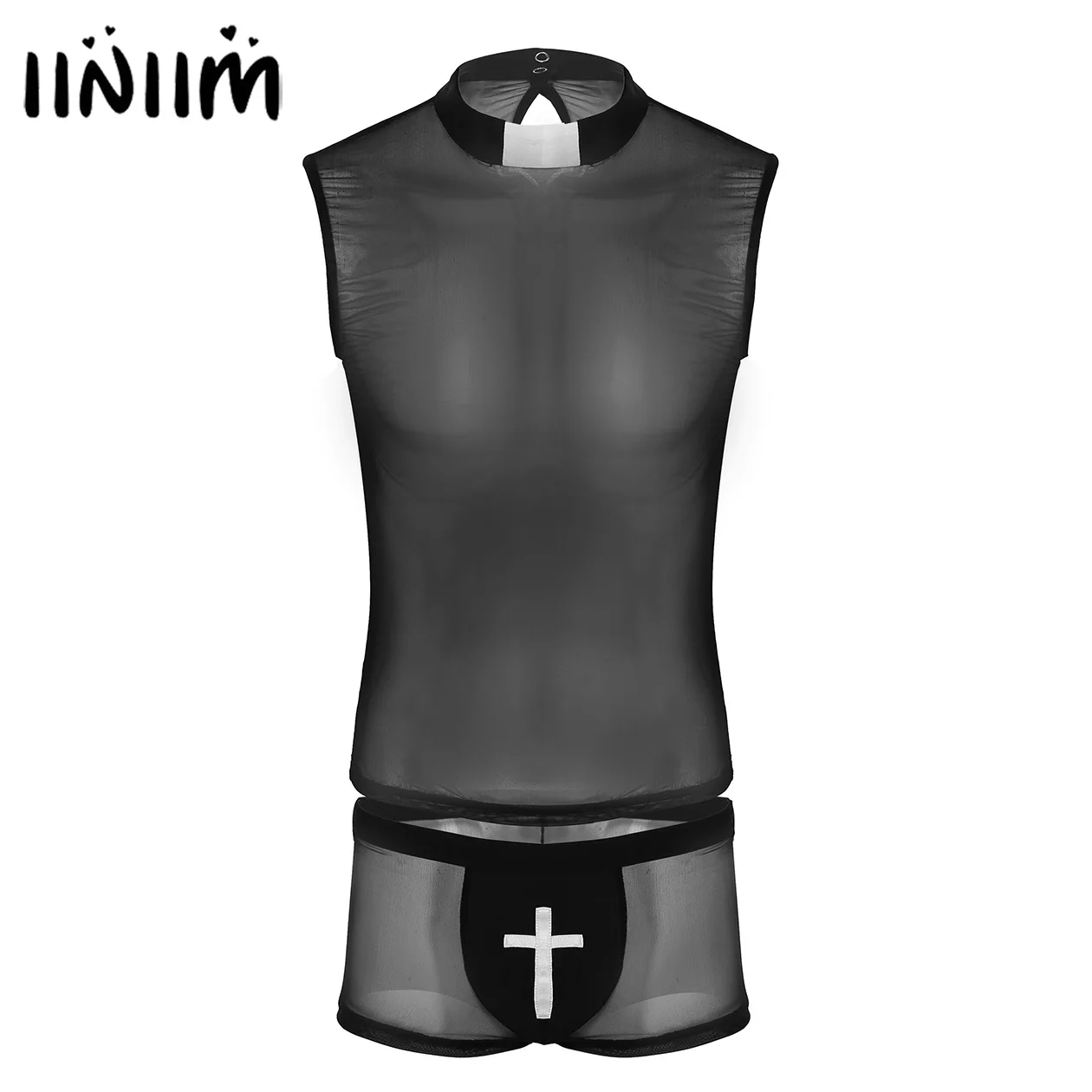 

Mens Sexy Lingerie Set See Through Mesh Top with Soft White Cross Bulge Pouch Boxer Shorts Underwear for Men's Gay Sexy Panties