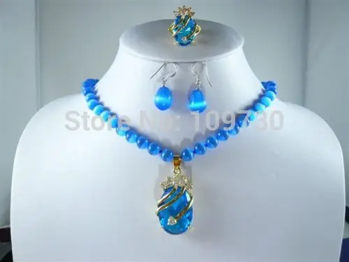 DYY Jewelry 00846 4 цвета-белый жемчуг/голубой нефрит/опал ожерелье + синий циркониевый