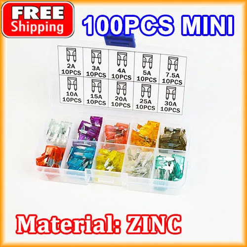 100pcs Car MINI Fuses 2A 3A 4A 5A 7.5A 10A 15A 20A 25A 30A Amp ZINC Assortment Auto Blade Fuse Vehicle Boat Truck SUV Box Clip | Автомобили