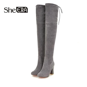 

Over-the-Knee Women Boots 2018 Back Cross-tied Women Winter High Boots Autumn Shoes Chaussures Femme Sapato Feminino Size 43
