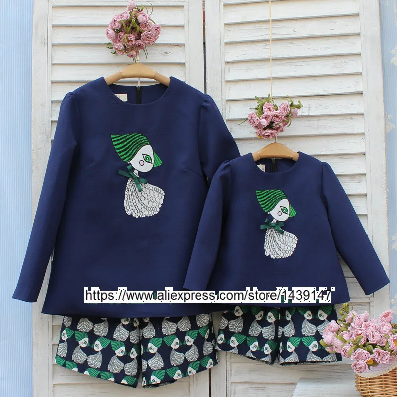 2-10 years old Child baby Girl Clothes Children clothing Mother daughter shirt and Pants embroidery little girl Women Coat 3XL