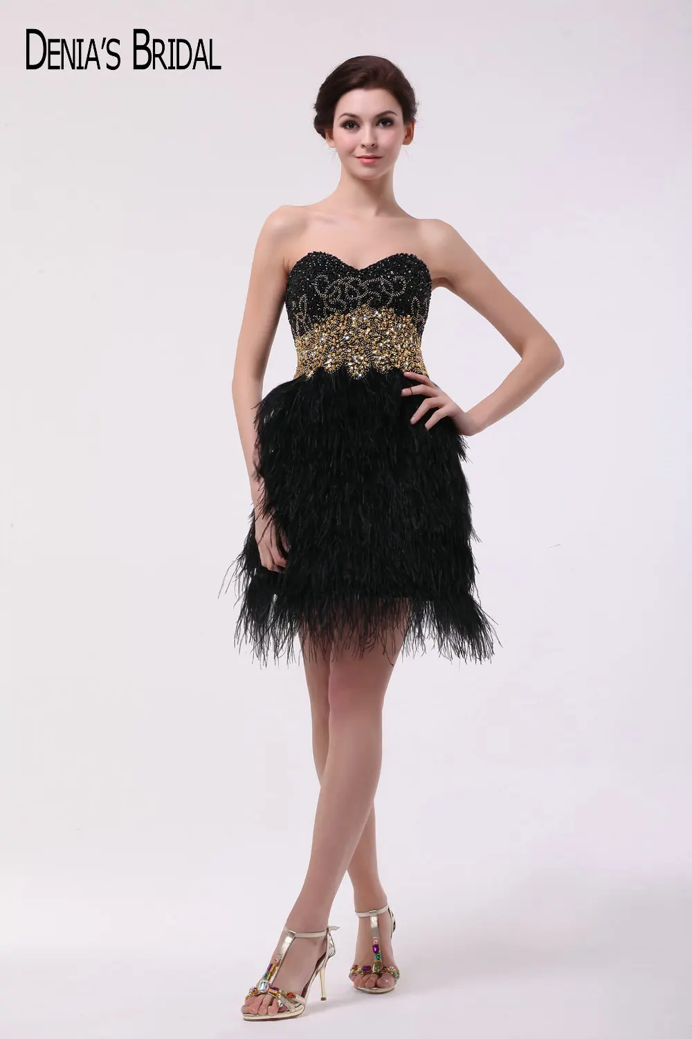 2017 Black Cocktail Party Dresses with Strapless Neckline Beaded