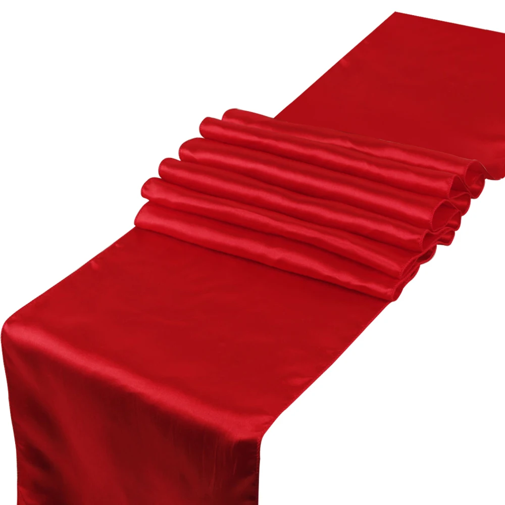Wholesale New Free shipping 10PCS red Satin Table Runner For Wedding