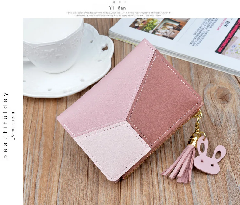 Oeak Wallet Short Women Wallets Zipper Purse Patchwork Fashion Panelled Wallets Trendy Coin Purse Card Holder Leather