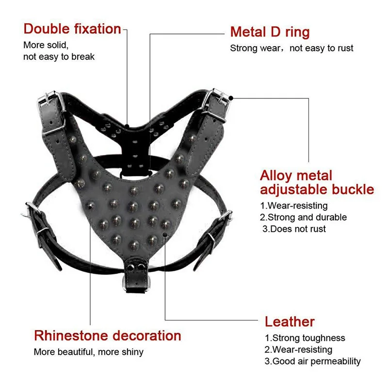 Шипастая шипованных искусственная кожа собаки жгут 26 "-34" регулируемый нагрудный для средних и крупных собак Pitbull мастиф боксер бульдог