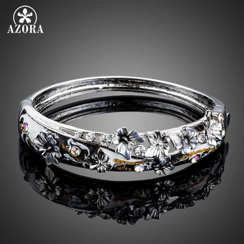 

AZORA Unique Design Butterfly Stellux Austrian Crystal Black Oil Painting Pattern Bangle Bracelet TB0075