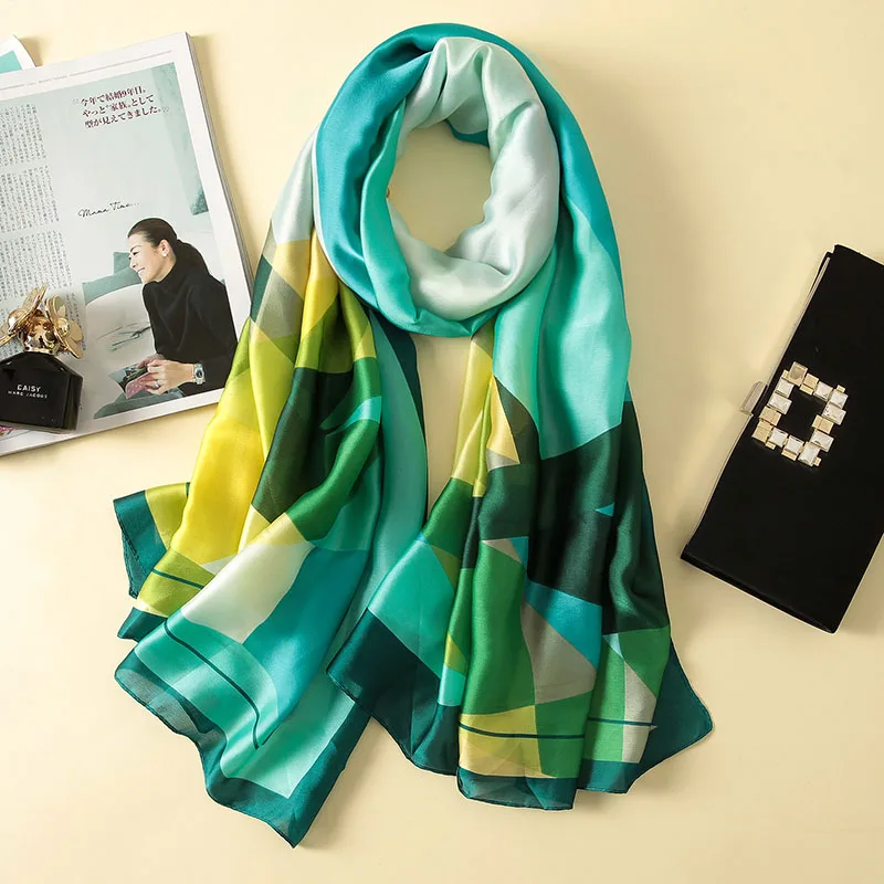 Новое поступление дизайнерский шелковый шарф женский роскошный брендовый с принтом павлина/перьев/букв шелковый шарф Пашмина бандана femme