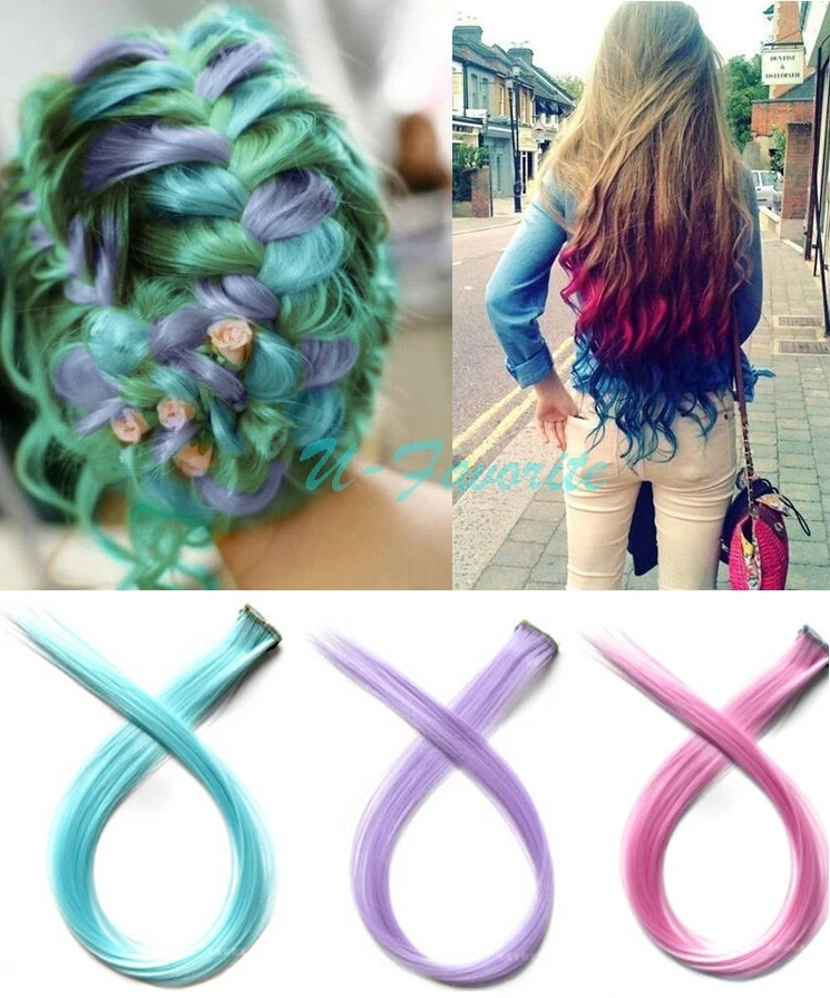 2015 Newest 20&quot Long Solid Colored Colorful Clip On In Hair Extensions 31 Colors for Xmas For Party Wedding Free shipping |