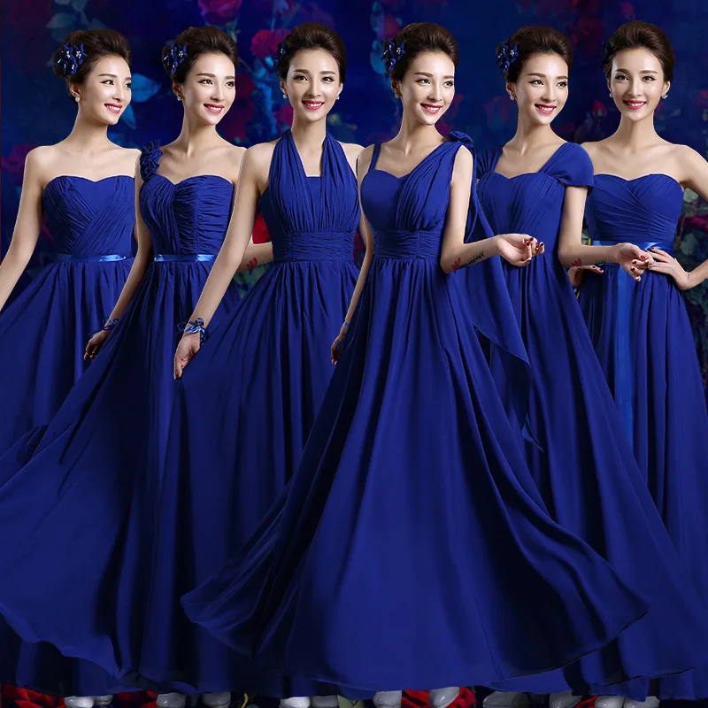 6 style Sapphire blue Long bridesmaid dresses fashion cheap chiffon