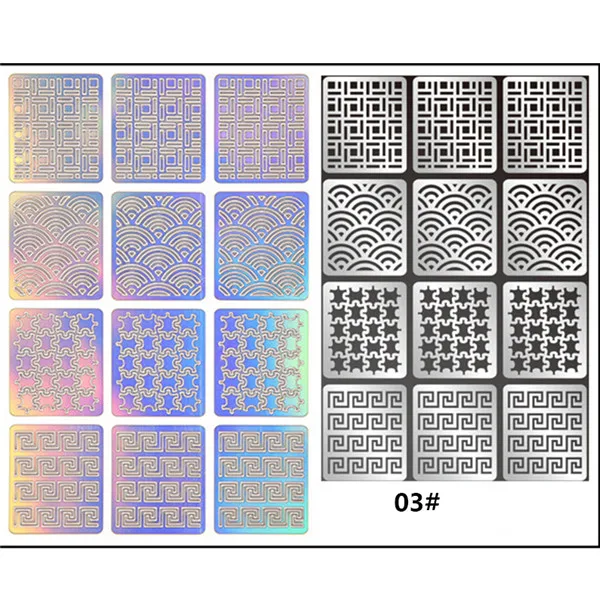 1 лист Новая мода винил для ногтей наклейки-Трафарет DIY маникюр Дизайн ногтей Инструмент 24 узора - Цвет: Pattern 03