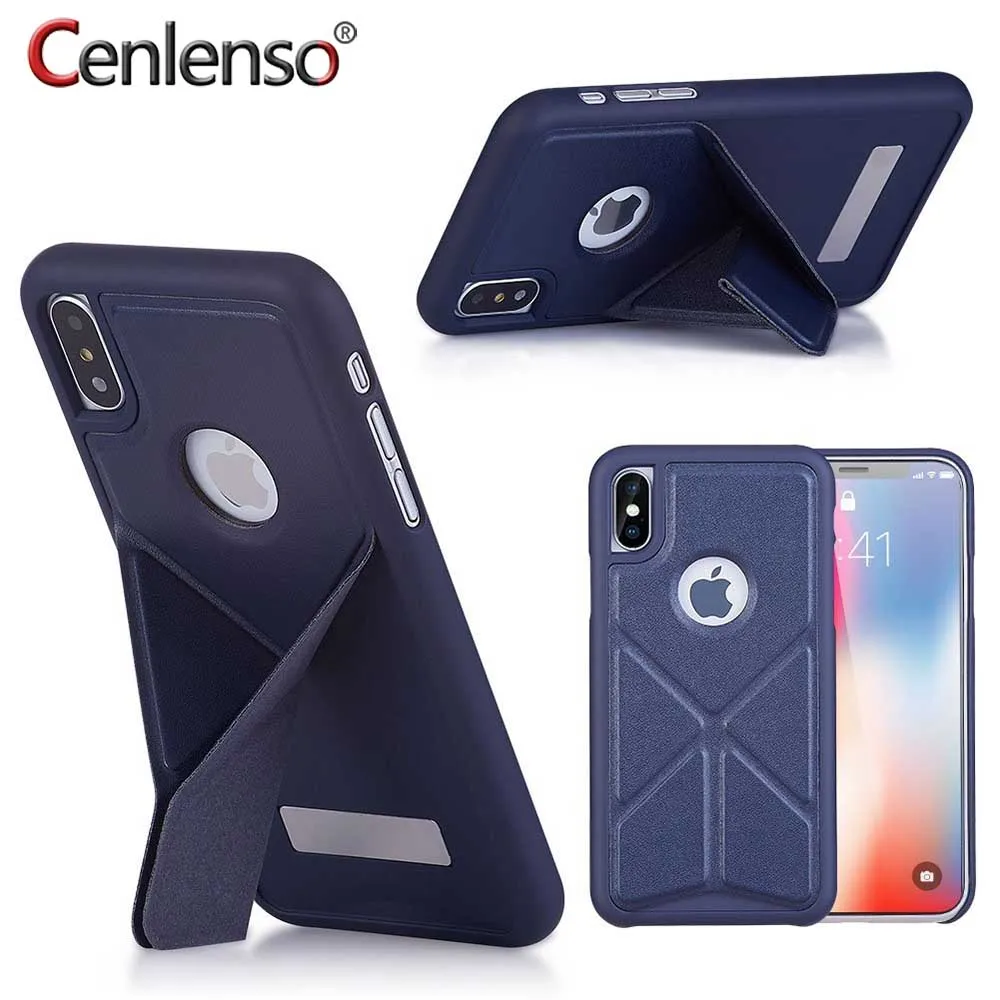 

Cenlenso for iPhone X Multi-layer Protection Cover Case Luxury Leather + PC Shockproof with Magnetic Foldable Kickstand Shell
