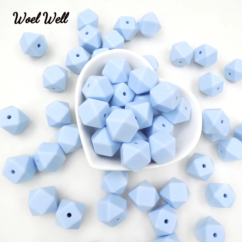 Woel Well 50pcs Hexagon Silicone Beads 17mm Polygon Baby Teething Beads Food-Grade Baby Silicone Dentition For Necklace Making