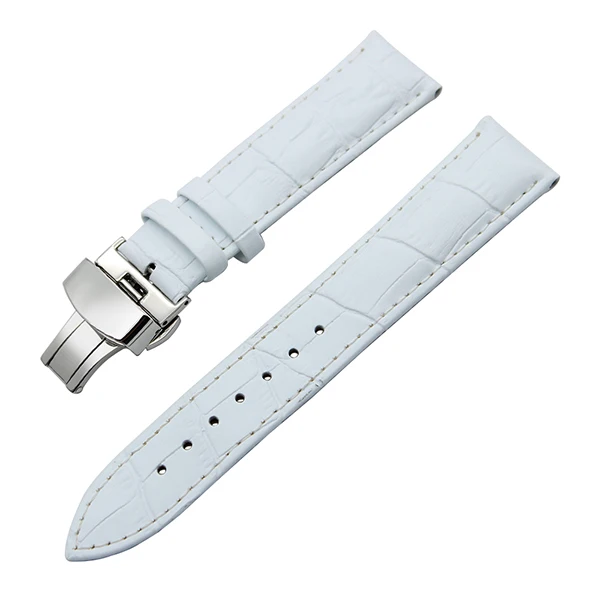 Ремешок для часов из натуральной кожи для часов Omega Maurice Lacorix Lumionx Blancpain, стальной ремешок с пряжкой 18, 19, 20, 21, 22, 23, 24 мм - Цвет ремешка: White Butterfly